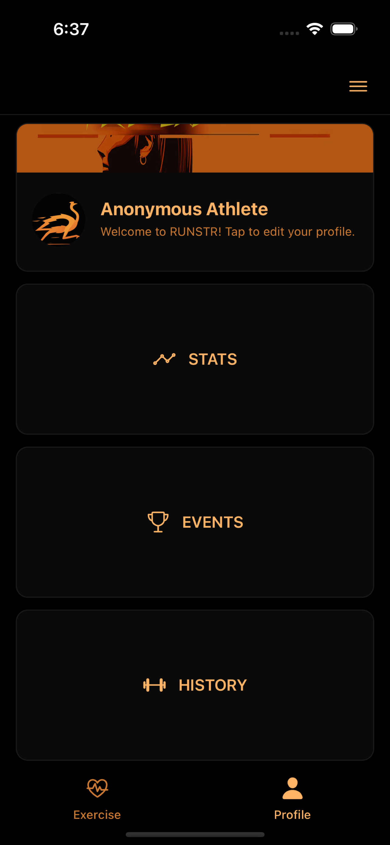 RUNSTR Profile - Access Stats, Events, and workout History